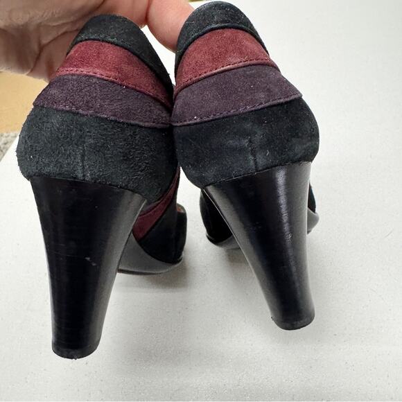 Sofft Black Red Suede Leather Peep Toe Mary Jane Heels Womens 7 Retro Classic - Picture 4 of 10